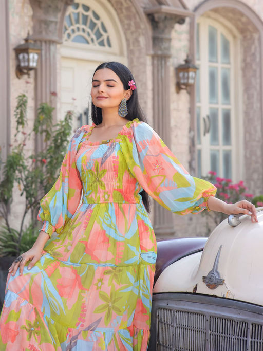 chinese dress ladies Masakali Maxi Dress (White) – MERAKHI main image 1