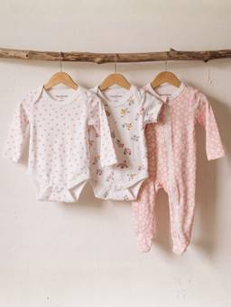 Haus & Kinder - First Blooms Baby Basic Clothing Onesies With Sleepsuit (Pack of 3)