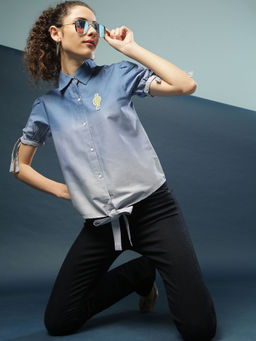 PINACOLADA - Polo Neck With Front Drawstring Tag Closure Royal Blue Shirt For Women