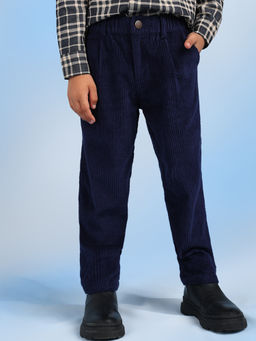 The Tribe Kids - Boys Blue Corduroy Solid Mid Rise Casual Pant