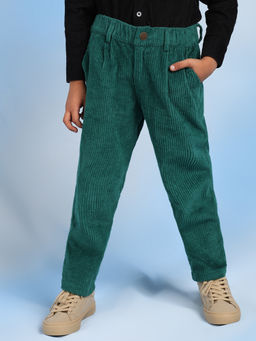 The Tribe Kids - Boys Green Corduroy Solid Mid Rise Casual Pant