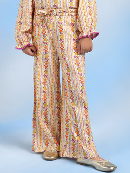 The Tribe Kids - Girls Beige Pure Cotton Relaxed Fit Mid Rise Pant with Belt