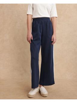RAREISM - Navy Blue Solid Plain Wide Pant