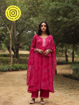 Gulabo Jaipur - Sama Pink Anarkali Kurta And Pant With Dupatta (Set of 3)