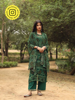 Gulabo Jaipur - Sama Green Straight Kurta And Pant With Dupatta (Set of 3)
