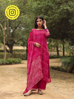 Gulabo Jaipur - Sama Pink Straight Kurta And Pant With Dupatta (Set of 3)