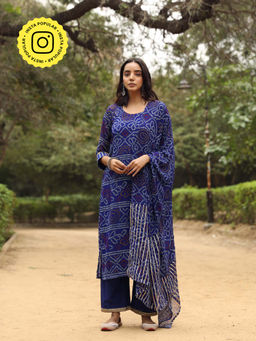 Gulabo Jaipur - Sama Blue Straight Kurta And Pant With Dupatta (Set of 3)