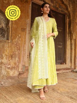 Gulabo Jaipur - Green Hai rat Anarkali With Pant And Dupatta (Set Of 3)