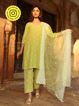Gulabo Jaipur - Green Hai rat Kurta With Pant And Dupatta (Set Of 3)