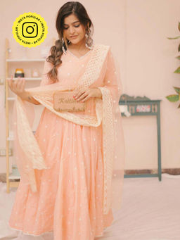 Gulabo Jaipur - Peach Hai rat Anarkali With Pant And Dupatta (Set Of 3)