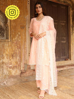 Gulabo Jaipur - Peach Hai rat Kurta With Pant And Dupatta (Set Of 3)