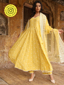 Gulabo Jaipur - Yellow Hai rat Anarkali With Pant And Dupatta (Set Of 3)