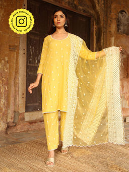 Gulabo Jaipur - Yellow Hai rat Kurta With Pant And Dupatta (Set Of 3)