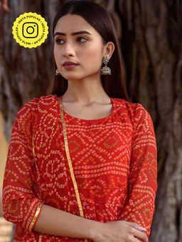 Gulabo Jaipur - Red Naaz Anarkali With Pant And Dupatta (Set Of 3)