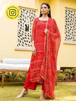 Gulabo Jaipur - Red Naaz Straight Kurta With Inner And Pant And Dupatta (Set Of 4)
