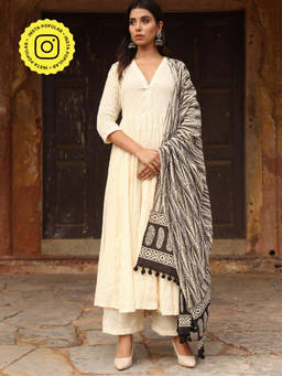 Gulabo Jaipur - Maya Off White Chikan Kurta With Pant & Cotton Dupatta (Set of 3)