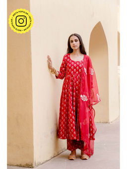 Gulabo Jaipur - Sunflower Red Anarkali Suit (Set of 3)