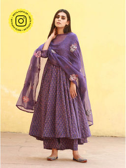 Gulabo Jaipur - Sunflower Purple Anarkali Suit (Set of 3)