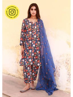 Gulabo Jaipur - Bloom Blue Kurta (Set of 3)