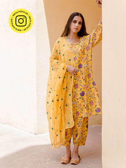 Gulabo Jaipur - Bloom Yellow Kurta (Set of 3)