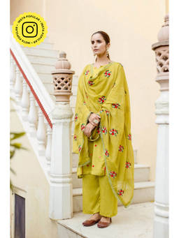 Gulabo Jaipur - Amaira Green Straight Kurta (Set of 3)