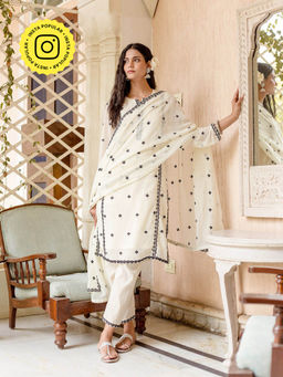 Gulabo Jaipur - Jhalak White Straight Kurta (Set of 3)