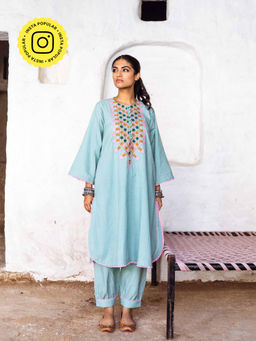 Gulabo Jaipur - Arzu Sky Blue Kurta (Set of 2)
