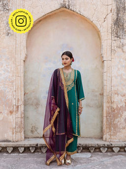 Gulabo Jaipur - Roop Green Kurta (Set of 3)