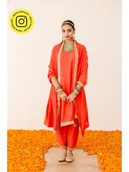 Gulabo Jaipur - Kalista Orange Straight Kurta with Pant (Set of 3)