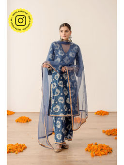 Gulabo Jaipur - Dia Blue Straight Kurta with Pant (Set of 3)