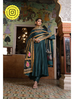 Gulabo Jaipur - Shri Emerald Green Anarkali (Set of 3)