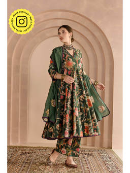 Gulabo Jaipur - Shaila Anarkali-Pant with Dupatta-Green (Set of 3)