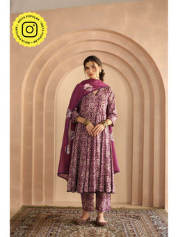 Gulabo Jaipur - Shaila Anarkali-Pant with Dupatta-Purple (Set of 3)