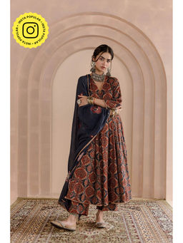 Gulabo Jaipur - Shaila Anarkali-Pant with Dupatta-Navy Blue (Set of 3)