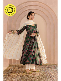 Gulabo Jaipur - Shubha Anarkali-Pant with Dupatta-Green (Set of 3)
