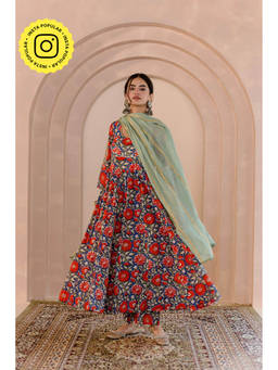 Gulabo Jaipur - Shubha Anarkali-Pant with Dupatta-Blue (Set of 3)