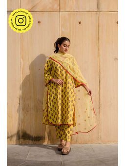 Gulabo Jaipur - Noya Yellow Kurta with Pants & Dupatta (Set of 3)