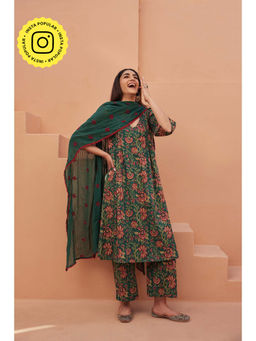 Gulabo Jaipur - Harqat Green Straight Kurta with Pant and Dupatta