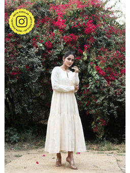 Gulabo Jaipur - Tia White Cotton Maxi Dress with Long Sleeves