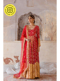 Gulabo Jaipur - Georgette Mallika Red Gown with Organza Dupatta