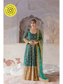 Gulabo Jaipur - Georgette Mallika Green Gown with Organza Dupatta