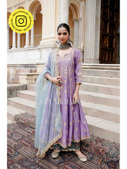 Gulabo Jaipur - Gota Patti Afri Set with Block Printed Pants Anarkali and Pant with Dupatta