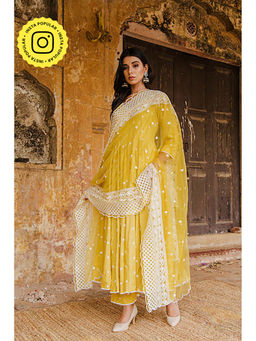 Gulabo Jaipur - Hairat Yellow Anarkali Kurta with Pant and Dupatta