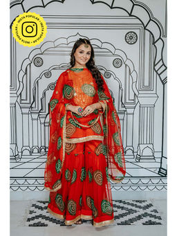 Gulabo Jaipur - Aksar Red Kurti with Sharara and Dupatta Set
