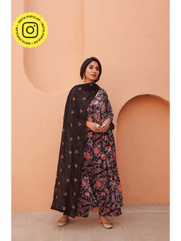 Gulabo Jaipur - Suki Black Anarkali Kurta with Pant and Dupatta