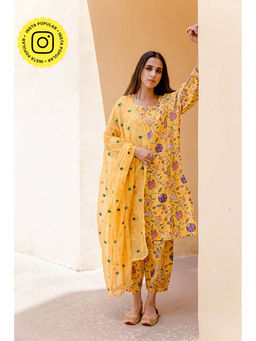Gulabo Jaipur - Bloom Yellow Straight Kurta with Pant and Dupatta