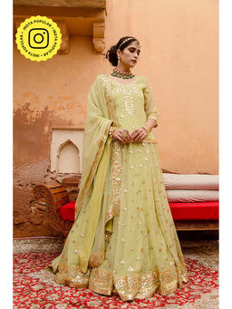 Gulabo Jaipur - Georgette Kachi Patti Shagun Pista Kurti With Lehenga And Dupatta