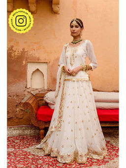 Gulabo Jaipur - Georgette Kachi Patti Shagun White Kurti With Lehenga And Dupatta