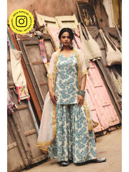 Gulabo Jaipur - Women Cotton Off White Kurti with Sharara and Dupatta