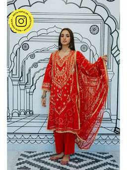 Gulabo Jaipur - Marina Red Kurta With Pant And Dupatta